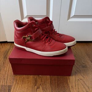 Salvatore Ferragamo Men's Nayon Red High Top Sneakers Size US 12